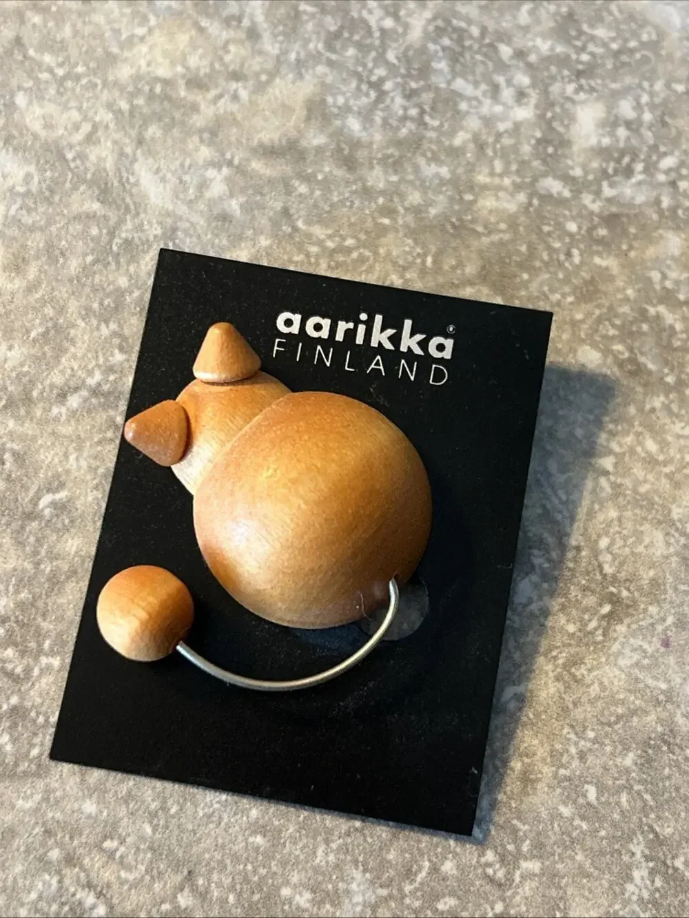 Vtg AARIKKA Finland Orange Tan Wooden Cat Kitten Pin Brooch Minimalist
